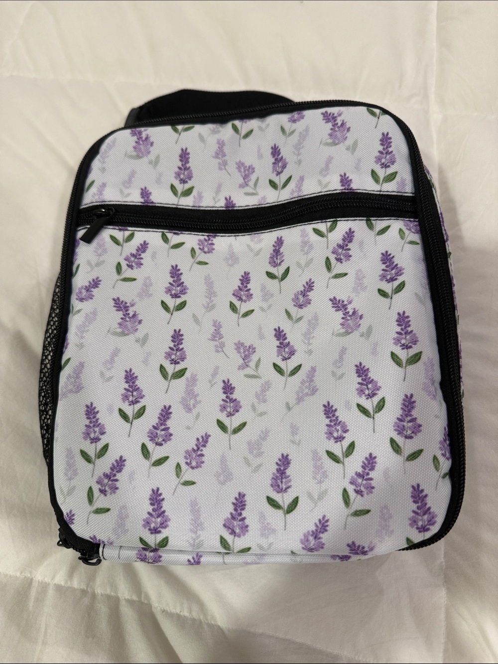 Lavender Print Women’s Lunch Bag - Floral White & Purple